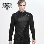 Daily Life Men Big Ragged Turn Down Collar Woolen Punk Long Sleeve Shirts With Zipper