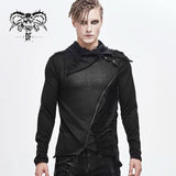 Daily Life Men Big Ragged Turn Down Collar Woolen Punk Long Sleeve Shirts With Zipper