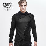 Daily Life Men Big Ragged Turn Down Collar Woolen Punk Long Sleeve Shirts With Zipper