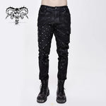 Men Heavy Metal Patchwork Hand Painted Distressed Trousers With Pockets