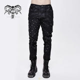 Men Heavy Metal Patchwork Hand Painted Distressed Trousers With Pockets