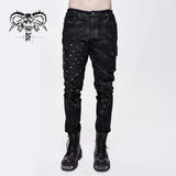 Men Heavy Metal Patchwork Hand Painted Distressed Trousers With Pockets