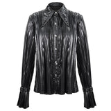 Sht05501 Cyberpunk Bright Black Pleated Blouse