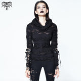 Autumn Women Elastic Broken Holes Finger Covered Punk Fashion Hooded T Shirt