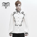 Hand Embroidered Coffin Shape Gothic Flower Braid High Collar Men Chiffon Shirt