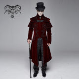 Gorgeous Gentlemen Stand Collar Red Gothic Velveteen Coat