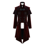 Gorgeous Gentlemen Stand Collar Red Gothic Velveteen Coat