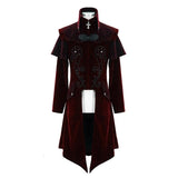 Gorgeous Gentlemen Stand Collar Red Gothic Velveteen Coat