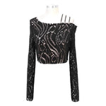 Japanese Fashion Daily Life Off The Shoulder Punk Hollow Out Sexy Women Long Sleeve T Shirt