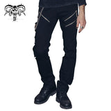 Devil Fashion Punk Rock Zipper Black Men Trousers With Chains