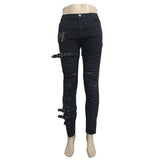 Daily Life Wear Men Metallic Punk Broken Holes Trousers With Loops