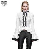 Paisley Jacquard Flared Sleeves Gothic White Ruffled Lace Up Women Blouse