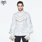 Gold Embroidered Bow Tie Ruffled Sleeves Jacquard White Gothic Men Shirts