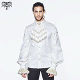 Gold Embroidered Bow Tie Ruffled Sleeves Jacquard White Gothic Men Shirts