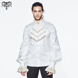 Gold Embroidered Bow Tie Ruffled Sleeves Jacquard White Gothic Men Shirts