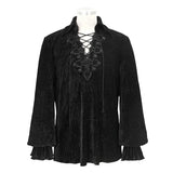 Gothic Pleated Elastic Lantern Sleeve Men Black Velvet Shirts