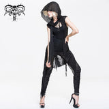 Punk Asymmetrical Women Broken Holes Black Hooded Cape