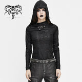 Spring Punk Snakeskin Ripped Long Sleeve Skinny Women Top With Hood