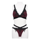 Sst008 Burgundy Gothic Lace Swimsuit Set