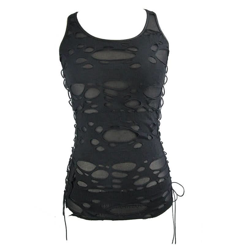Tt113 Summer Punk Women Broken Holes Vest