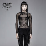Gothic Snake Flocking Printed Horn Sleeve Sexy Ladies Mesh T Shirt