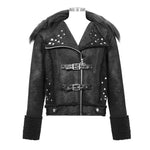 Decadent Punk Warm Spiked Fur Collar Men Wool Short Jacket With Loops