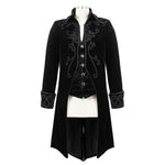 Men Black Gothic Hand Embroidered Fake Two Pieces Velvet Coats