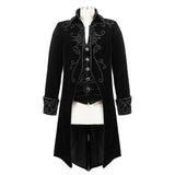 Men Black Gothic Hand Embroidered Fake Two Pieces Velvet Coats