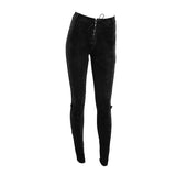 Biker Daily Dark Pattern Women Punk Stretchy Fitted Pants With Bags