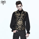 Gothic Fancy Costume Western Style Black And Gold Palace Big Flower Men Short Vest