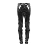Devil Fashion Kneepad Tight Cyberpunk Fetish Men Patent Leather Trousers