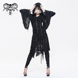 Darkness Ragged Horn Sleeve Women Punk Long Coat With Cap And Scarf