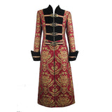 Pirate Style Red And Gold Jacquard Gothic Pattern Men Long Coat