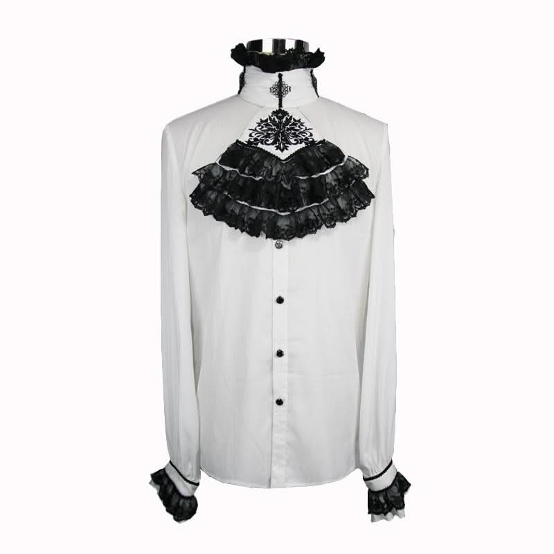 Gothic Western Fashion Palace Embroidered Ruffled Sleeves White Men Chiffon Shirts