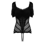 Sexy Women Summer Gothic Vertical Flower Lace Bubble Sleeves Modal T Shirt