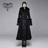 Winter Sexy Women Black Gothic Double Faced Woolen Hooded Long Coat With Fur