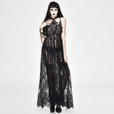 Mysterious Night Transparent Lace High Waist Sexy Lingerie Women Halter Long Dress