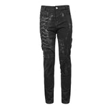 Devil Fashion Brand Punk Mecha Hand Painted Slim Black Men Trousers