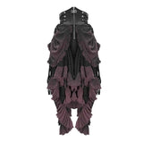 Festival Costume Burgundy Printed Drawstring Faded Steampunk Half Skirt