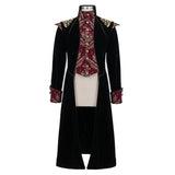 Gothic Jacquard Black Stand Collar Embroidery Men Long Coat