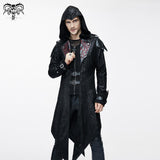 Movie Actor False Two Pieces Black Hooded Leather Long Coats For Men