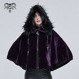 Cape gothique 'Sweet Oblivion' avec capuche doublée de fourrure (violet)