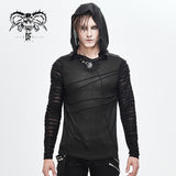 Everyday Wear Men Irregular Striped Patchwork Punk Bandage Hooded Top