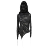 Tt147 Two Wear Basic Hooded T Shirt With Diagonal Zipper