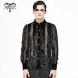 Sht063 Gothic Irregular Stripe Velvet Burnt Out Pleated Basic Style Shirts