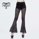 Sexy Women Stretch Mesh Lace Bottom Gothic Horn Leggings