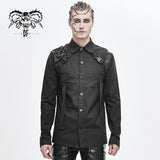 Cyberpunk Metallic Dark Long Sleeves Men Bamboo Shirt With Straps