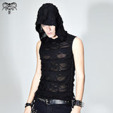 Daily Life Summer Punk Men Ripped Sleeveless Black Hooded Tops