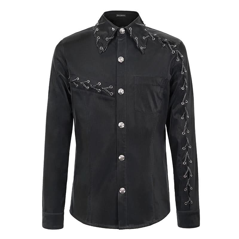Sht066 Punk Chain Drawstring Men Shirts
