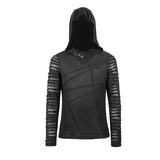 Everyday Wear Men Irregular Striped Patchwork Punk Bandage Hooded Top